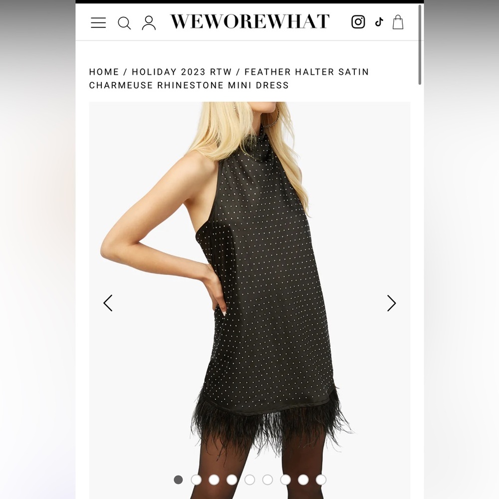 WeWoreWhat holiday 2023 collection rhinestone and feather dress